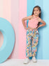 Girls Sleeveless Top With Tropical Printed Trouser (s-multipink)