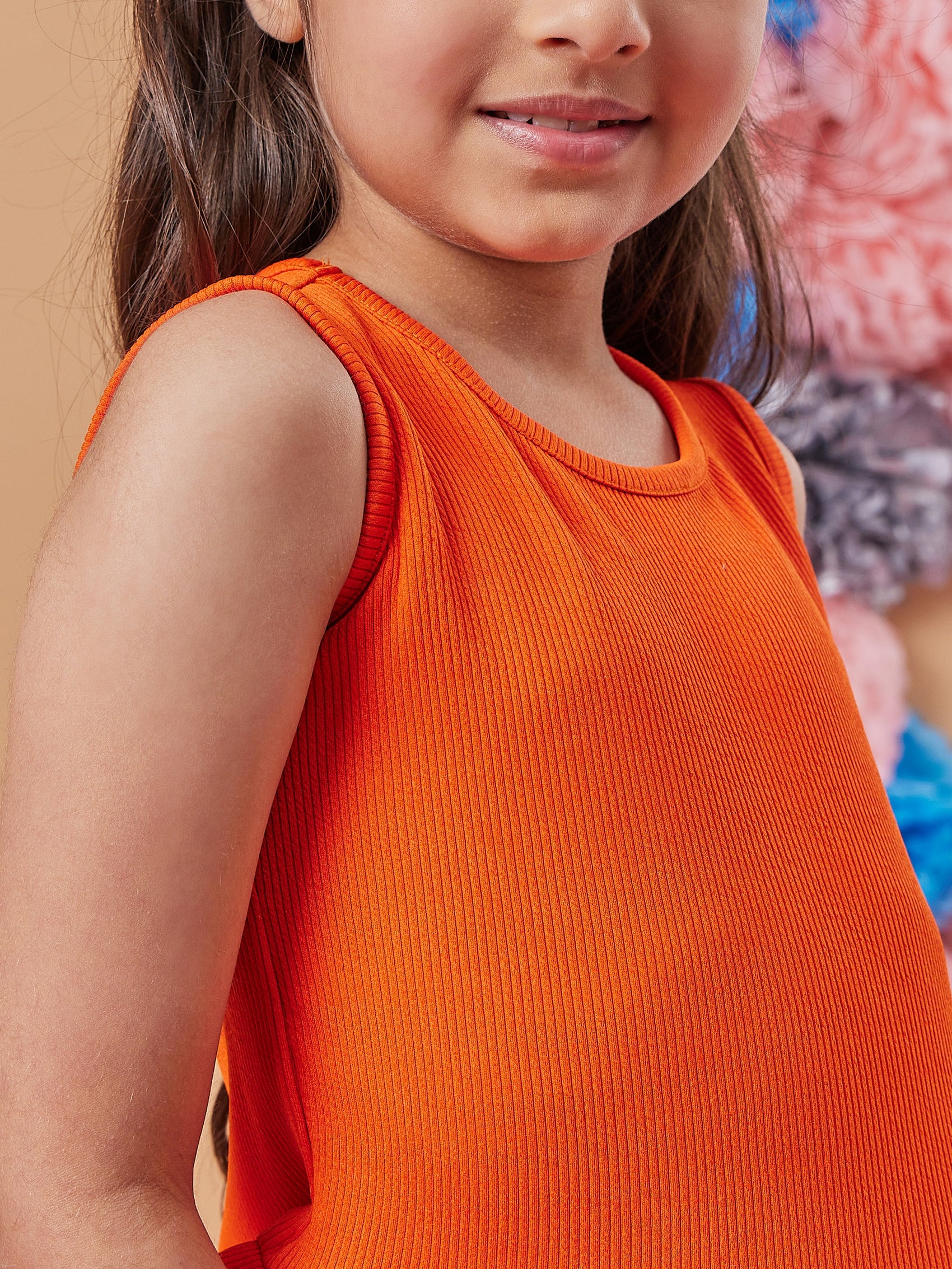 Girls Round Neck Top With Trousers (s-orangefrill)