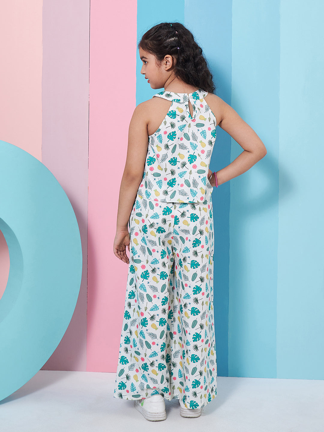 Girls Floral Printed Crop Top With Trousers (s-pineapple)