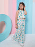 Girls Floral Printed Crop Top With Trousers (s-pineapple)