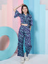 Girls Abstract Printed Crop Top With Trousers (s-satinnavy)