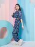 Girls Abstract Printed Crop Top With Trousers (s-satinnavy)