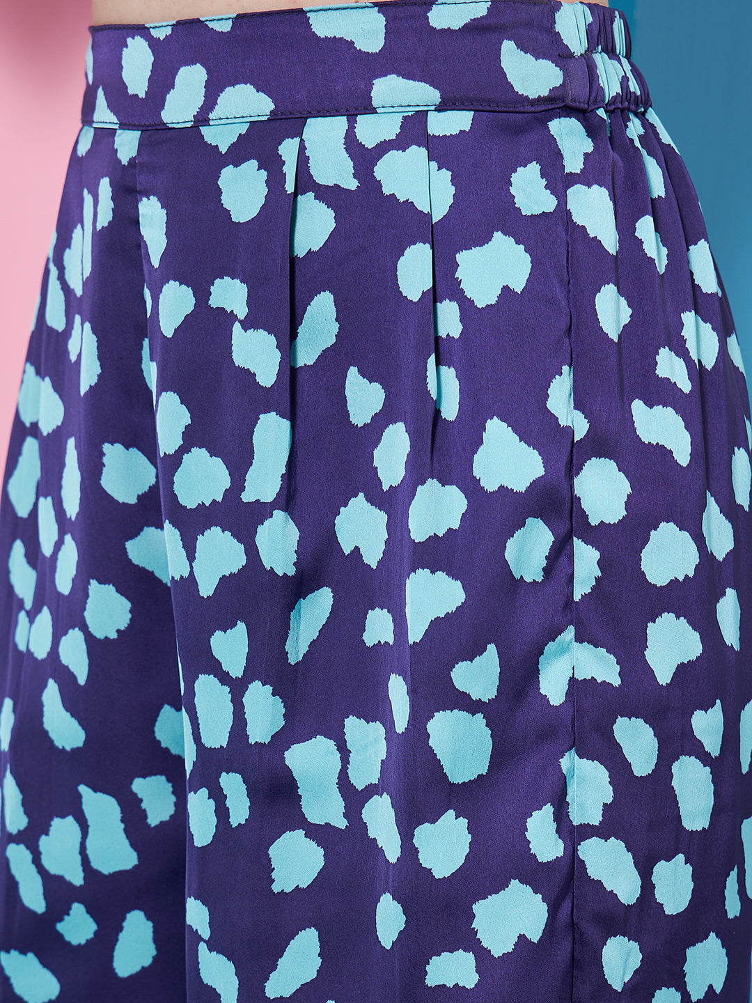 Girls Abstract Printed Crop Top With Trousers (s-satinnavy)