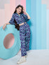 Girls Abstract Printed Crop Top With Trousers (s-satinnavy)