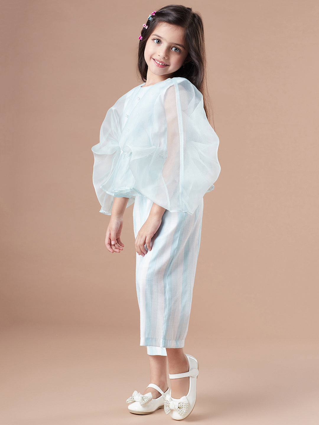 Girls Embellished Top With Trousers (s-turqstripe)