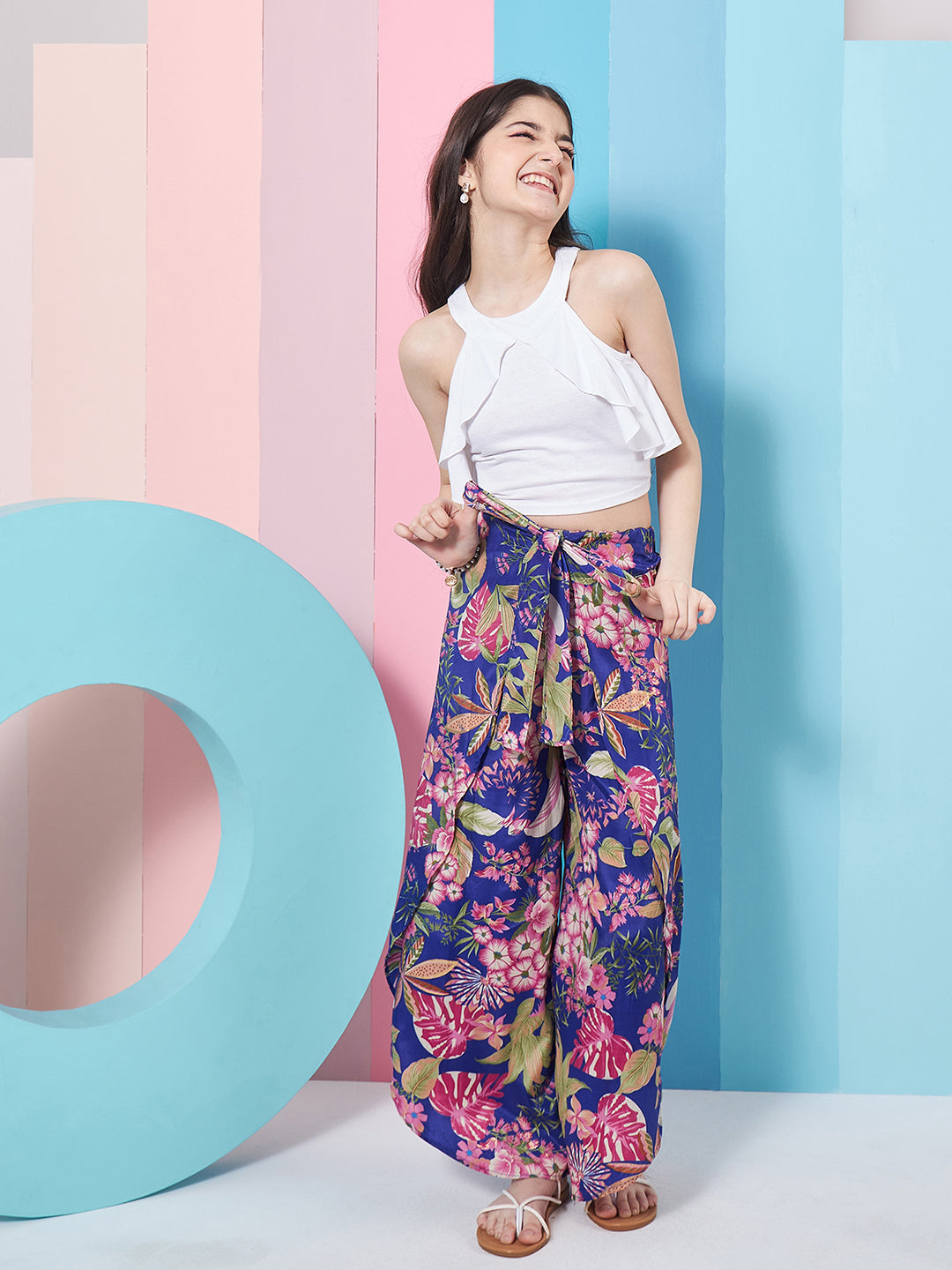 Girls Sleeveless Ruffled Top With Trouser (s-wrappants)