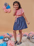 Girls Pink Self Design Off-Shoulder sleeveless Blousan Top with Skirt (sk-denimpink)