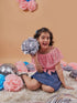Girls Pink Self Design Off-Shoulder sleeveless Blousan Top with Skirt (sk-denimpink)