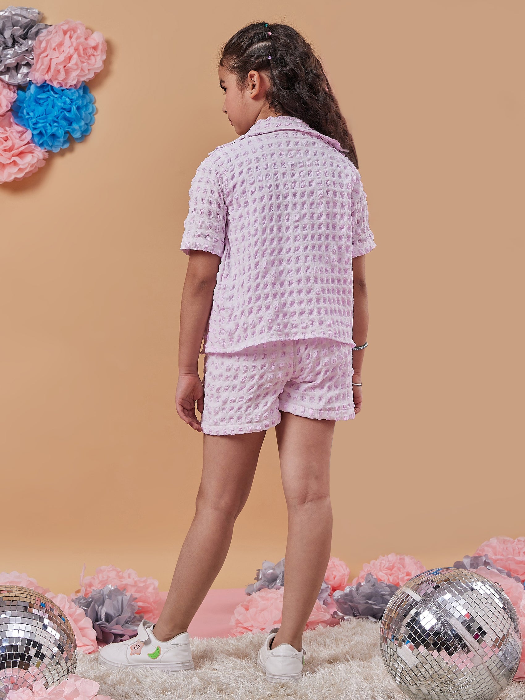 Girls Self Design Shirt With Shorts (sh-bubbleshorts)