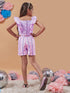 Girls Striped Top With Shorts (sh-mauvestripe)
