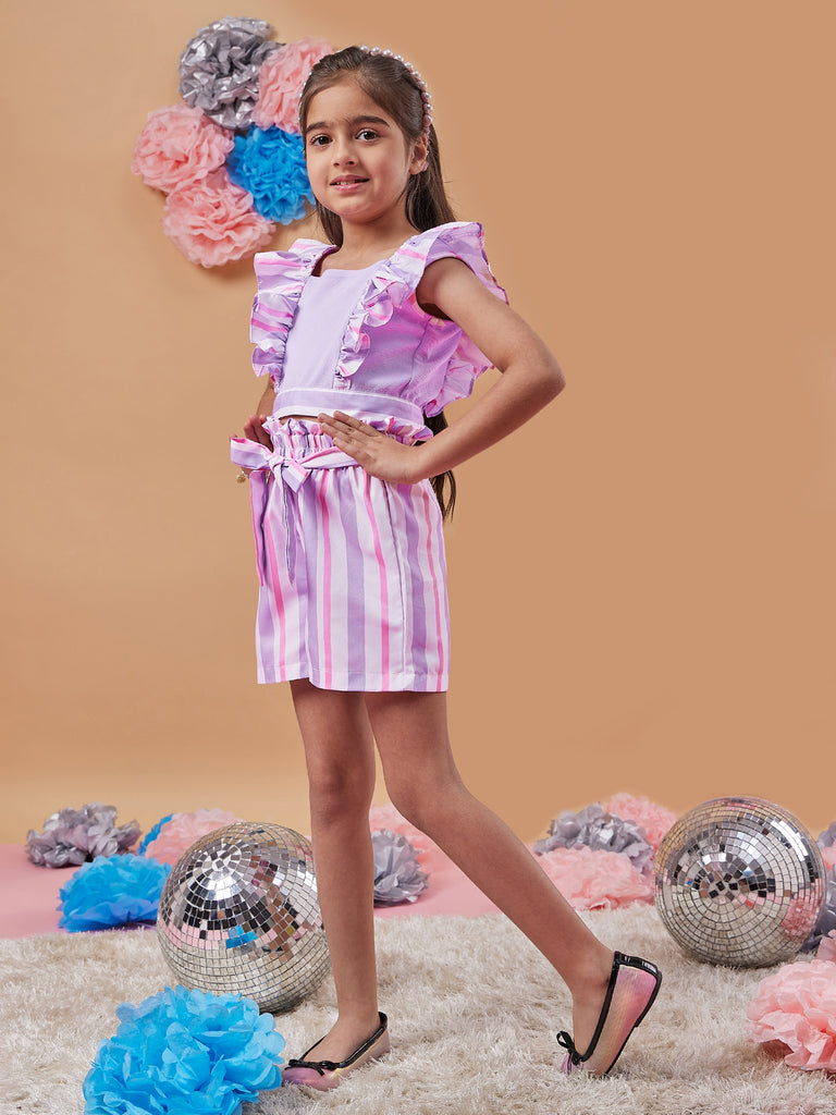 Girls Striped Top With Shorts (sh-mauvestripe)