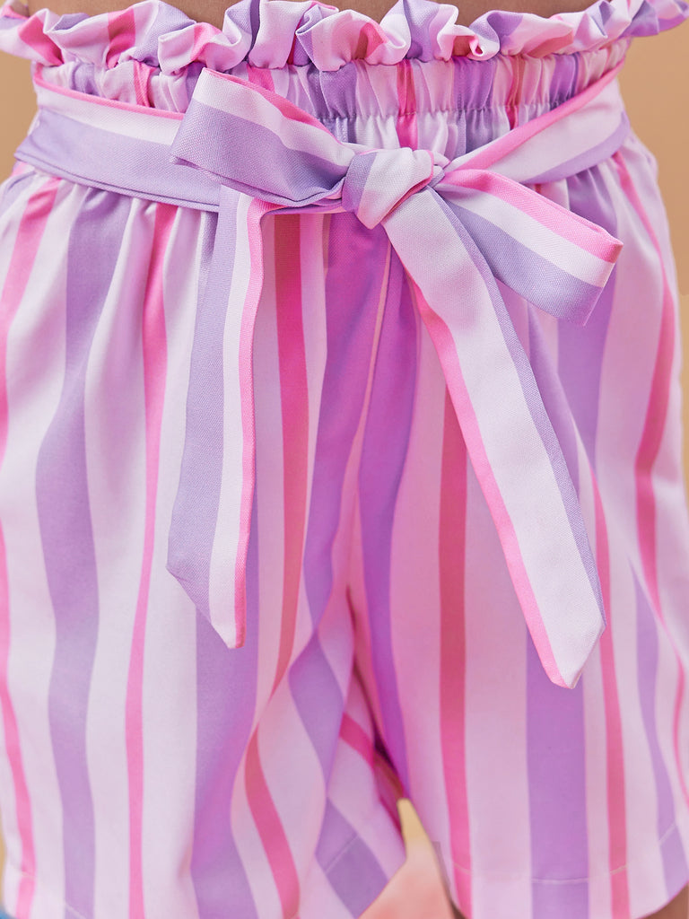 Girls Striped Top With Shorts (sh-mauvestripe)