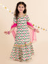 Girls Off White Floral Yoke Design Empire Pure Cotton Kurti with Skirt & With Dupatta (Sha-lotus)