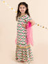 Girls Off White Floral Yoke Design Empire Pure Cotton Kurti with Skirt & With Dupatta (Sha-lotus)