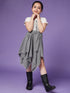 Girls Pure Cotton Top With Checked Skirt slip-on closure Round Neck Short Sleeves Top & Skirt (sk-blackcheck)