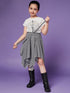 Girls Pure Cotton Top With Checked Skirt slip-on closure Round Neck Short Sleeves Top & Skirt (sk-blackcheck)