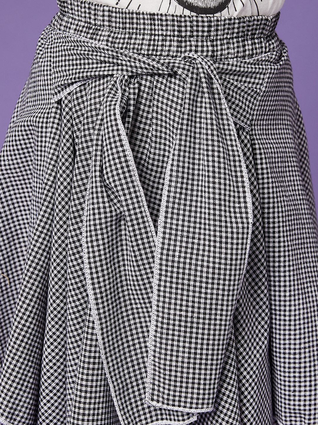 Girls Pure Cotton Top With Checked Skirt slip-on closure Round Neck Short Sleeves Top & Skirt (sk-blackcheck)