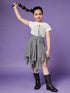 Girls Pure Cotton Top With Checked Skirt slip-on closure Round Neck Short Sleeves Top & Skirt (sk-blackcheck)