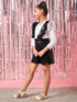 Girls Self Design Top With Skirt (sk-blacklycra)