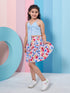 Viscose Rayon Shoulder Straps V-Neck Western Skirt Set Blue (sk-bluebutterfly)