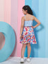 Viscose Rayon Shoulder Straps V-Neck Western Skirt Set Blue (sk-bluebutterfly)