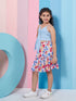 Viscose Rayon Shoulder Straps V-Neck Western Skirt Set Blue (sk-bluebutterfly)
