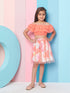 Girls Orange and white solid Top Floral Printed Off-Shoulder Sleeveless Top with Skirt (sk-digifloral)