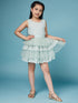 Girls Round Neck Sleeveless Self Design top with Green skirt Top with Skirt (sk-greenlace)