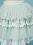 Girls Round Neck Sleeveless Self Design top with Green skirt Top with Skirt (sk-greenlace)
