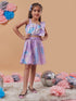 Girls Sleeveless Shoulder Straps Blue and lavender printed Top With Blue and lavender printed Skirt (sk-lilacshaded)
