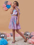 Girls Sleeveless Shoulder Straps Blue and lavender printed Top With Blue and lavender printed Skirt (sk-lilacshaded)