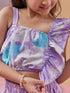 Girls Sleeveless Shoulder Straps Blue and lavender printed Top With Blue and lavender printed Skirt (sk-lilacshaded)