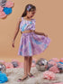 Girls Sleeveless Shoulder Straps Blue and lavender printed Top With Blue and lavender printed Skirt (sk-lilacshaded)