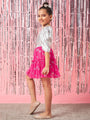 Girls Embellished Puffed Sleeves Top With Skirt (sk-magsilver)