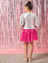Girls Embellished Puffed Sleeves Top With Skirt (sk-magsilver)