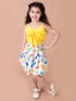 Girls Girls Yellow Solid sleeveless Shoulder Straps Top with Multicoloured printed Skirt (sk-multibutterfly)