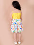 Girls Girls Yellow Solid sleeveless Shoulder Straps Top with Multicoloured printed Skirt (sk-multibutterfly)