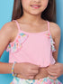 Girls Blue and pink solid Top Round Neck Sleeveless Ruffled Top with Blue and pink printed Skirt (sk-multichiffon)