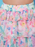 Girls Blue and pink solid Top Round Neck Sleeveless Ruffled Top with Blue and pink printed Skirt (sk-multichiffon)