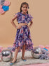 Girls Navy blue and pink printed Floral Printed round neck sleeveless Top with Navy blue and pink printed Skirt (sk-navyfloral)