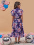 Girls Navy blue and pink printed Floral Printed round neck sleeveless Top with Navy blue and pink printed Skirt (sk-navyfloral)