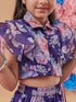 Girls Navy blue and pink printed Floral Printed round neck sleeveless Top with Navy blue and pink printed Skirt (sk-navyfloral)