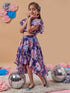 Girls Navy blue and pink printed Floral Printed round neck sleeveless Top with Navy blue and pink printed Skirt (sk-navyfloral)