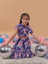 Girls Navy blue and pink printed Floral Printed round neck sleeveless Top with Navy blue and pink printed Skirt (sk-navyfloral)