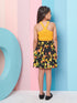 Girls Ribbed Halter Neck Top with Skirt (sk-orangelemon)