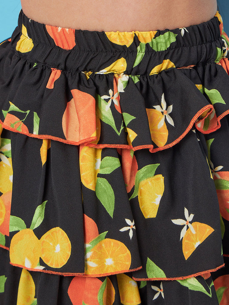 Girls Ribbed Halter Neck Top with Skirt (sk-orangelemon)