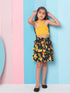 Girls Ribbed Halter Neck Top with Skirt (sk-orangelemon)