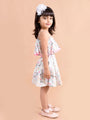Girls White Pink Printed Top Skirt Co-Ord Set (sk-parachute)