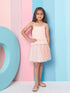 Girls Peach-coloured solid Top Shoulder Straps sleeveless Top With Peach-coloured self design Skirt (sk-peachpolka)