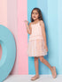 Girls Peach-coloured solid Top Shoulder Straps sleeveless Top With Peach-coloured self design Skirt (sk-peachpolka)